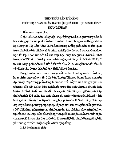 Sáng kiến kinh nghiệm Biện pháp rèn kỹ năng viết đoạn văn ngắn đạt hiệu quả cho học sinh Lớp 2 Sáng kiến kinh nghiệm Biện pháp rèn kỹ năng viết đoạn văn ngắn đạt hiệu quả cho học sinh Lớp 2