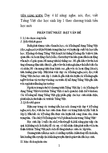 Sáng kiến kinh nghiệm Dạy 4 kĩ năng Nghe, nói, đọc, viết Tiếng Việt cho học sinh Lớp 1 theo chương trình Tiểu học mới