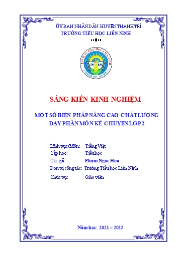 Sáng kiến kinh nghiệm Một số biện pháp nâng cao chất lượng dạy phân môn Kể chuyện Lớp 2 Sáng kiến kinh nghiệm Một số biện pháp nâng cao chất lượng dạy phân môn Kể chuyện Lớp 2