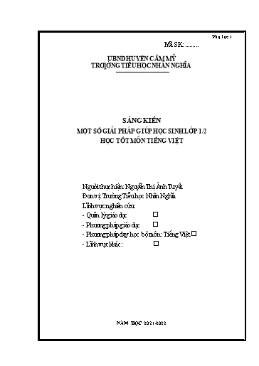 Sáng kiến kinh nghiệm Một số giải pháp giúp học sinh Lớp 1/2 học tốt môn Tiếng Việt