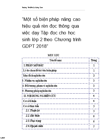 SKKN Một số biện pháp nâng cao hiệu quả rèn đọc thông qua việc dạy Tập đọc cho học sinh Lớp 2 theo chương trình GDPT 2018 SKKN Một số biện pháp nâng cao hiệu quả rèn đọc thông qua việc dạy Tập đọc cho học sinh Lớp 2 theo chương trình GDPT 2018