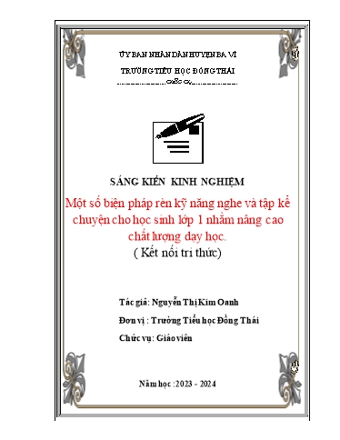 SKKN Một số biện pháp rèn kỹ năng nghe và tập kể chuyện cho học sinh Lớp 1 nhằm nâng cao chất lượng dạy học
