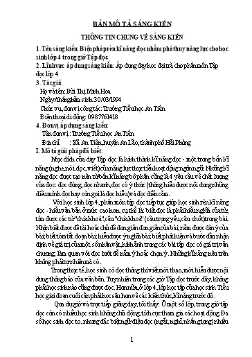 Mô tả Sáng kiến kinh nghiệm Áp dụng dạy học đại trà cho phân môn Tập đọc Lớp 4