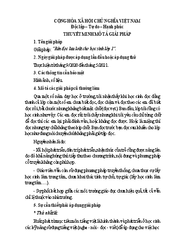 Mô tả Sáng kiến kinh nghiệm Rèn đọc lưu loát cho học sinh Lớp 1 Mô tả Sáng kiến kinh nghiệm Rèn đọc lưu loát cho học sinh Lớp 1