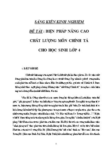 Sáng kiến kinh nghiệm Biện pháp nâng cao chất lượng môn Chính tả cho học sinh Lớp 4