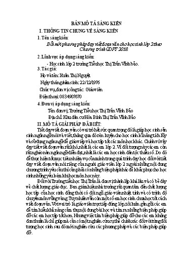 Sáng kiến kinh nghiệm Đổi mới phương pháp dạy viết đoạn văn cho học sinh Lớp 2 theo chương trình GDPT 2018