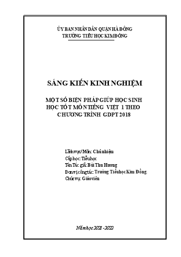 Sáng kiến kinh nghiệm Một số biện pháp giúp học sinh học tốt môn Tiếng Việt 1 theo chương trình GDPT 2018
