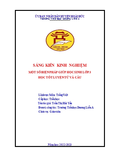 Sáng kiến kinh nghiệm Một số biện pháp giúp học sinh Lớp 3 học tốt Luyện từ và câu Sáng kiến kinh nghiệm Một số biện pháp giúp học sinh Lớp 3 học tốt Luyện từ và câu
