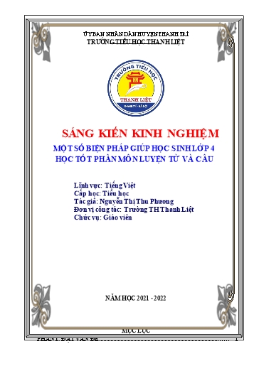 Sáng kiến kinh nghiệm Một số biện pháp giúp học sinh Lớp 4 học tốt phân môn Luyện từ và câu