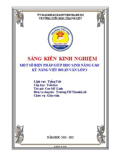 Sáng kiến kinh nghiệm Một số biện pháp giúp học sinh nâng cao kỹ năng viết đoạn văn Lớp 3