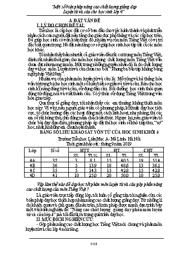 Sáng kiến kinh nghiệm Một số biện pháp nâng cao chất lượng giảng dạy Luyện từ và câu cho học sinh Lớp 4