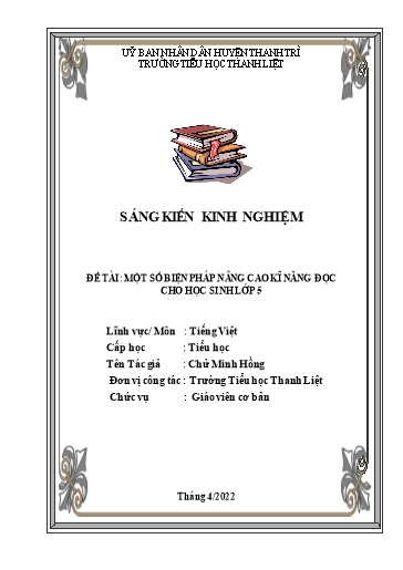 Sáng kiến kinh nghiệm Một số biện pháp nâng cao kĩ năng đọc cho học sinh Lớp 5