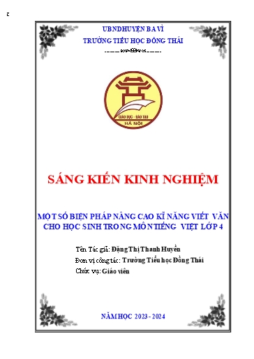 Sáng kiến kinh nghiệm Một số biện pháp nâng cao kĩ năng viết văn cho học sinh trong môn Tiếng Việt Lớp 4