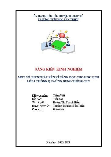 Sáng kiến kinh nghiệm Một số biện pháp rèn kĩ năng đọc cho học sinh Lớp 4 thông qua ứng dụng công nghệ thông tin
