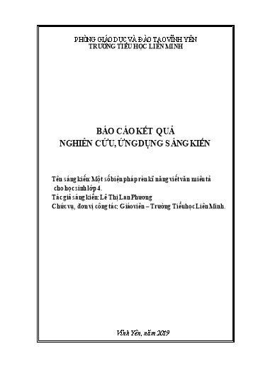 Sáng kiến kinh nghiệm Một số biện pháp rèn kĩ năng viết văn miêu tả cho học sinh Khối 4