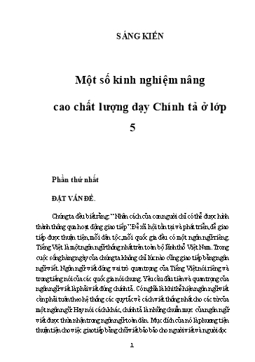 Sáng kiến kinh nghiệm Nâng cao chất lượng dạy Chính tả ở Lớp 5 Sáng kiến kinh nghiệm Nâng cao chất lượng dạy Chính tả ở Lớp 5