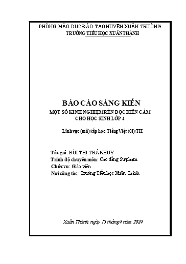 Sáng kiến kinh nghiệm Rèn đọc diễn cảm cho học sinh Lớp 4