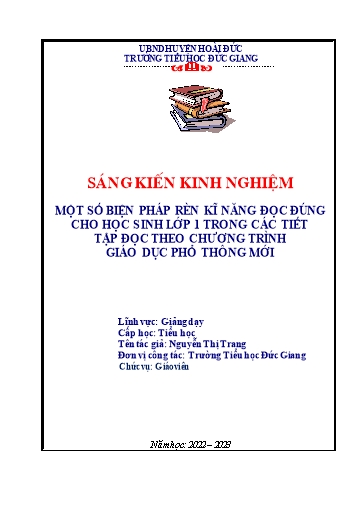 SKKN Biện pháp rèn kĩ năng đọc đúng cho học sinh Lớp 1 trong các tiết tập đọc theo chương trình GDPT mới