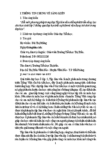 SKKN Đổi mới phương pháp trong dạy Tập làm văn nhằm phát triển năng lực cho học sinh Lớp 5 thông qua dạy học trải nghiệm và vận dụng trò chơi trong dạy học