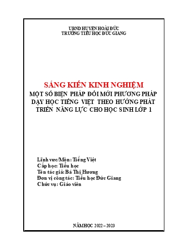 SKKN Một số biện pháp đổi mới phương pháp dạy học Tiếng Việt theo hướng phát triển năng lực cho học sinh Lớp 1