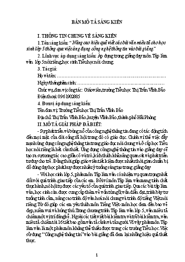 SKKN Nâng cao hiệu quả viết các bài văn miêu tả cho học sinh Lớp 5 thông qua việc ứng dụng công nghệ thông tin vào bài giảng